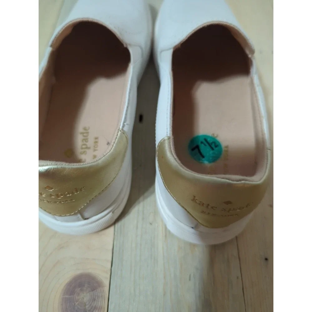 Kate Spade Azores Perforated White Leather Slip On Sneakers 7.5 Spade Design